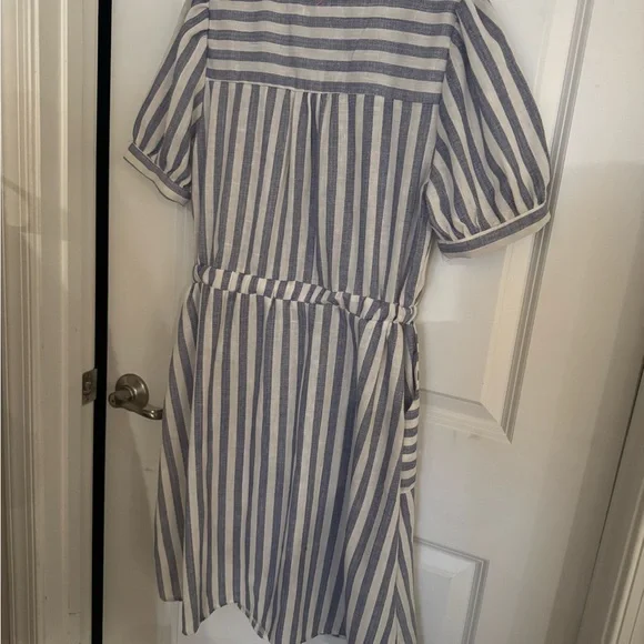 Monteau Navy and White Striped Midi Dress Size L - Picture 3 of 3